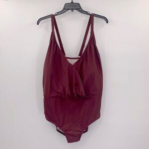 Aqua Couture Curvy 3x One‎ Piece Faux Wrap Swim NWT